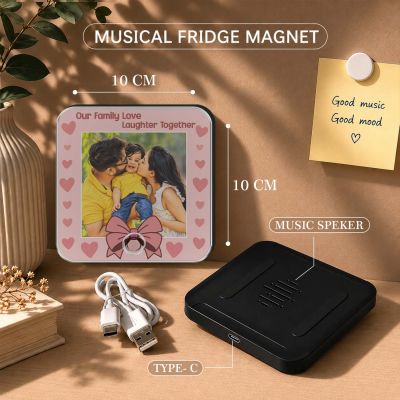 Family Photo Personalized Musical Fridge Magnet  Playable Music Feature | Rechargeable with On/Off Button Gift for Mom Dad & Family Member